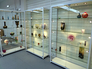 Display cabinets at Isle of Wight Glass Museum
