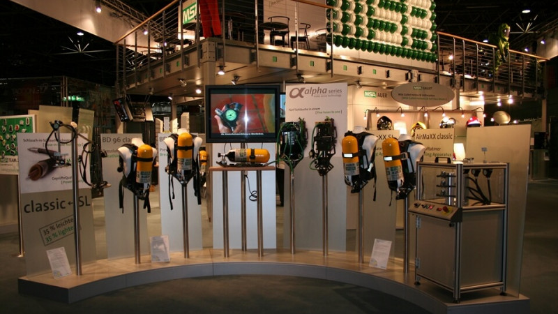 Double decker exhibition stand at Safety & Health Double deck exhibition stand for MSA