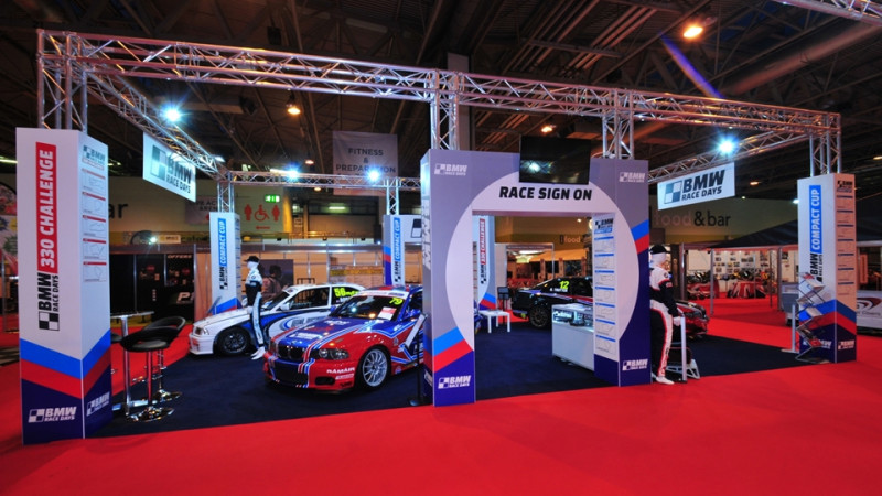 Custom exhibition stand for BMW Race Days at Autosport International Exhibition stand for BMW Race Days