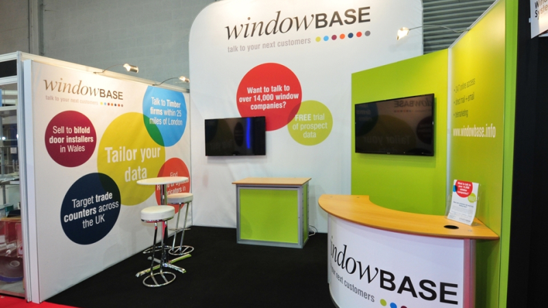 Custom exhibition stand build for Window Base at the Fit Show Exhibition stand for Window Base